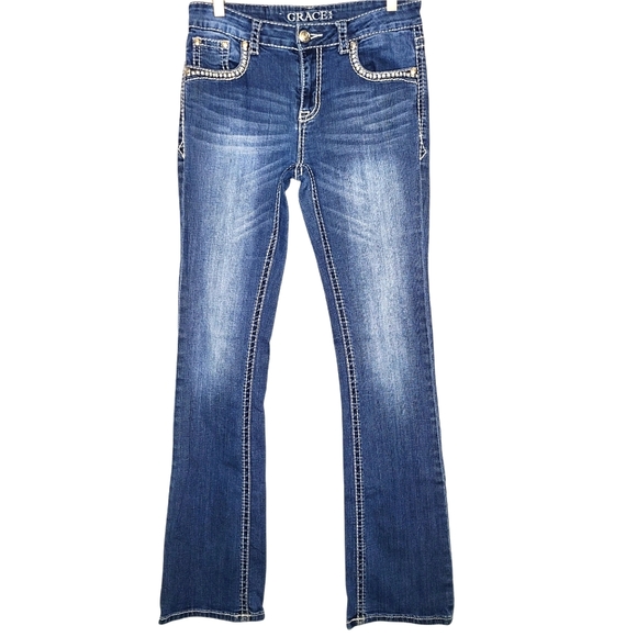 Grace in LA Denim - Grace In LA Embroidered Stitch Back Pocket Boot Cut Jean Size 27